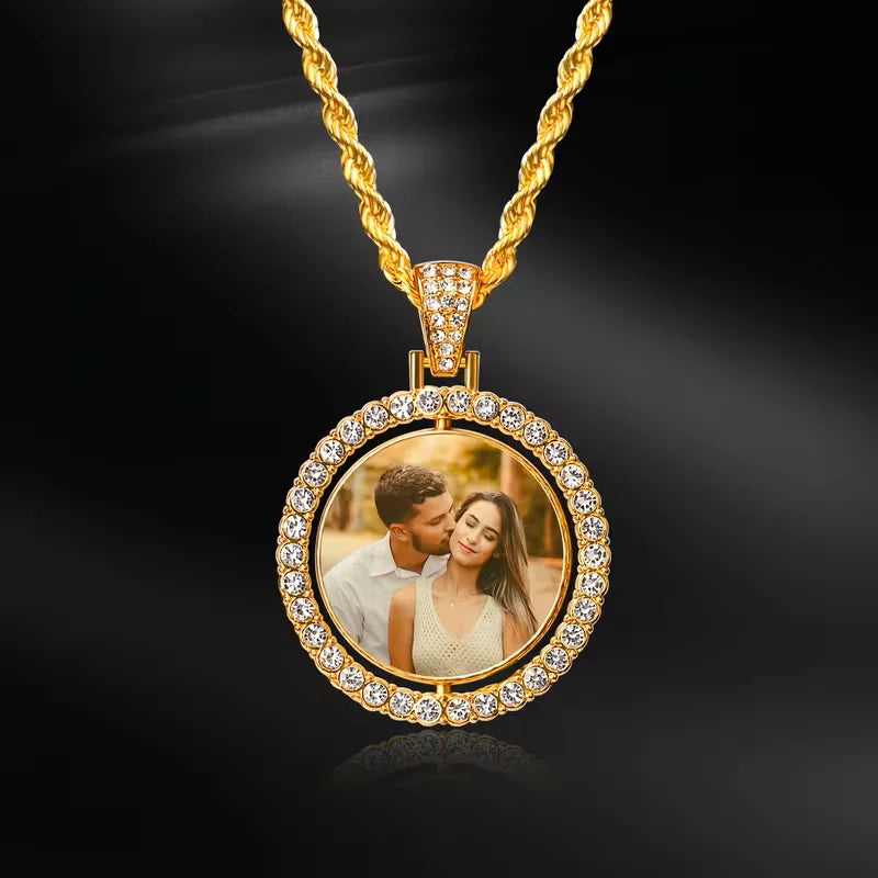Custom double-sided photo necklace, 360° rotating personalised photo necklace, personalised photo gift