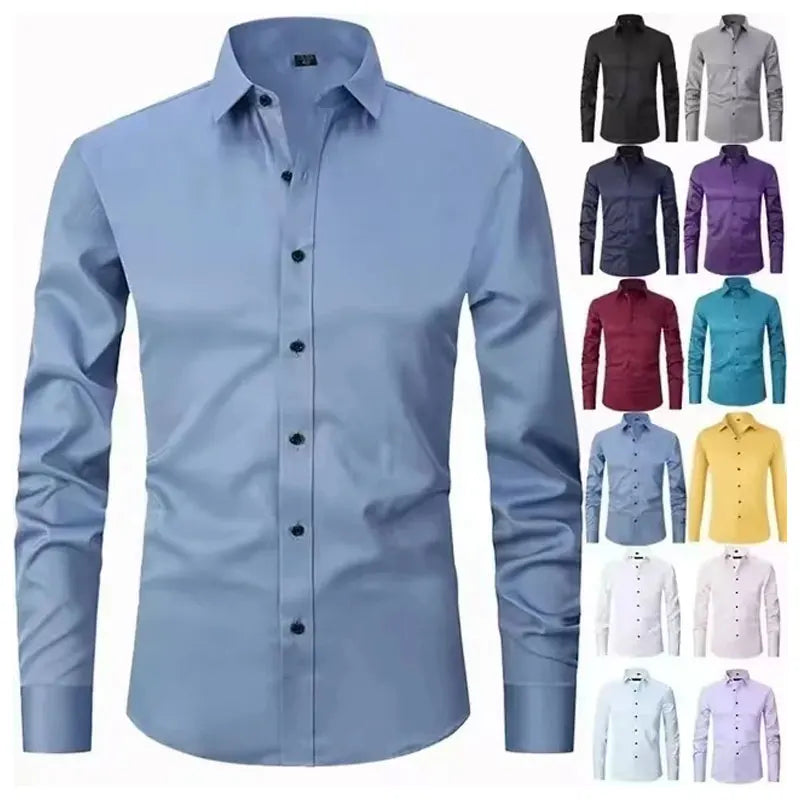 6XL  8XL Formal men's shirt without ironing Summer White Long Sleeve Oversize - Wrinkle Free Business Casual elegant Luxury