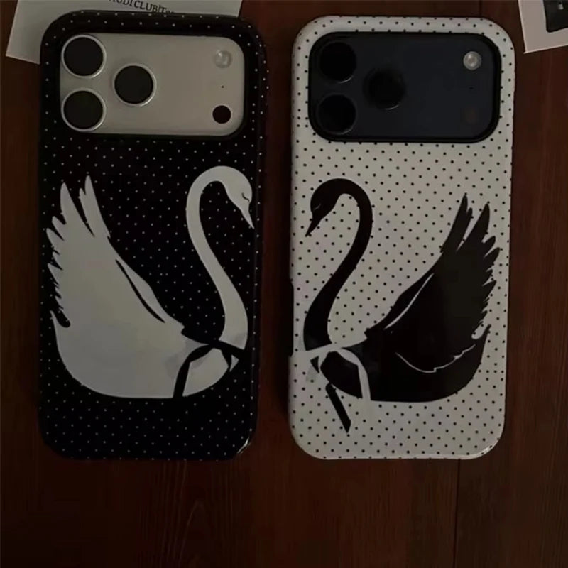 Black and White Swan Polka Dots Phone Case For iPhone 17 Air 16 Pro Max 15 14 Plus 13 12 11 Pro Shockproof Silicone Back Cover