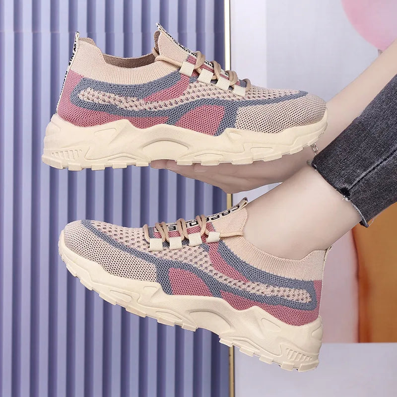 Chunky Sneakers 2026 Women's Casual Shoes Spring And Autumn Air Mesh Breathable Sports Shoes For Women's Soft Sole Running Shoes